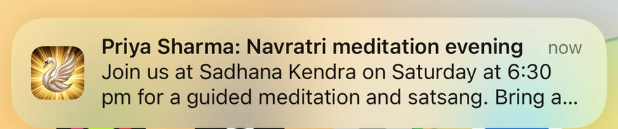 Notification: Priya Sharma: Navratri meditation evening