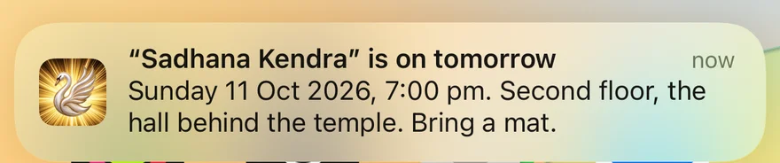 Notification: Sadhana Kendra is on tomorrow